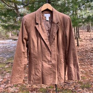 90s Chadwick’s Linen Blend Brown Blazer Jacket Size 8 Minimal Neutral Summer